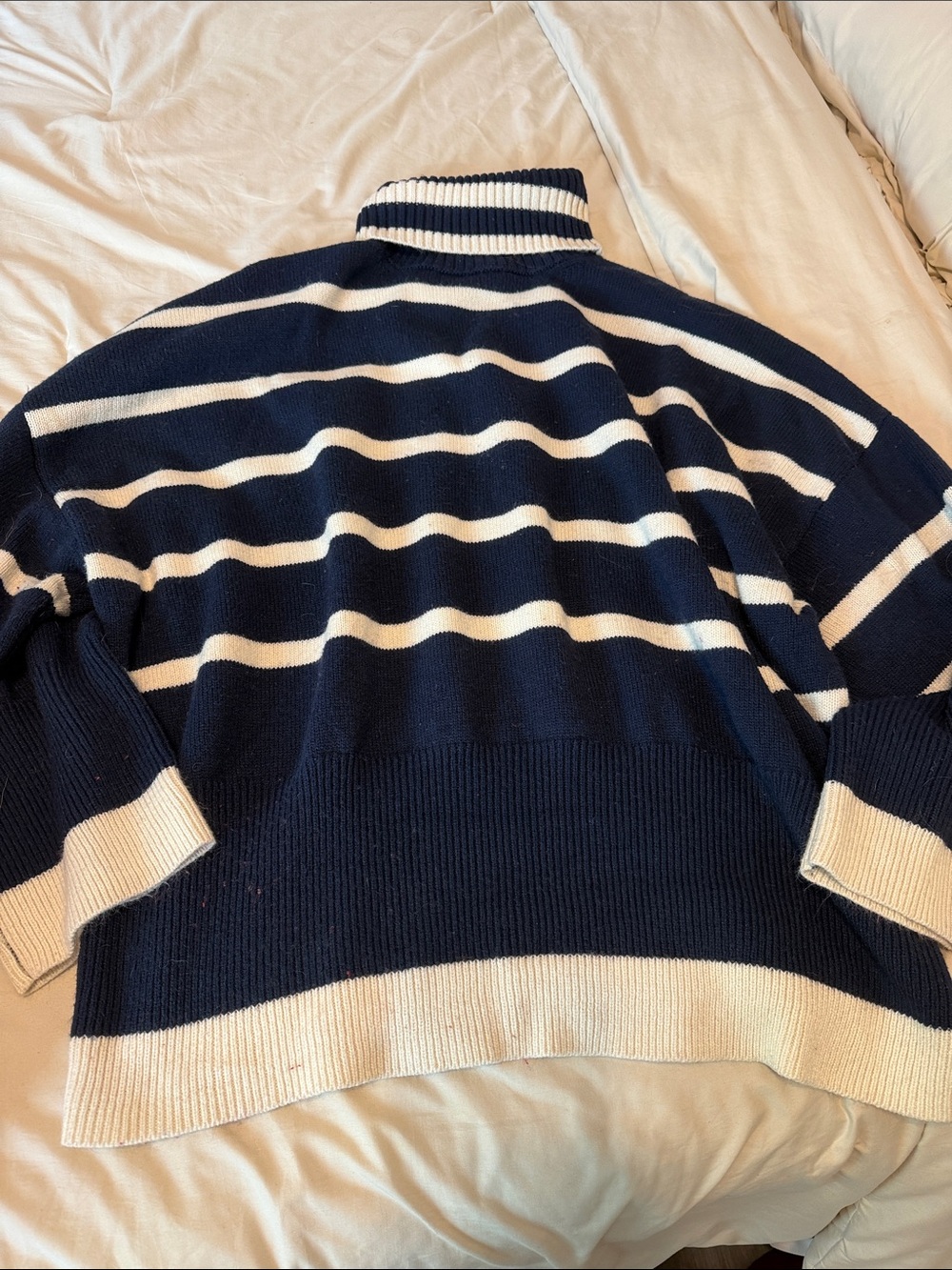 Topshop Navy and White Striped Turtleneck Sweater